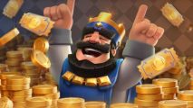 Screenshot of the king surrounded by gold for Clash Royale Slash Royale news