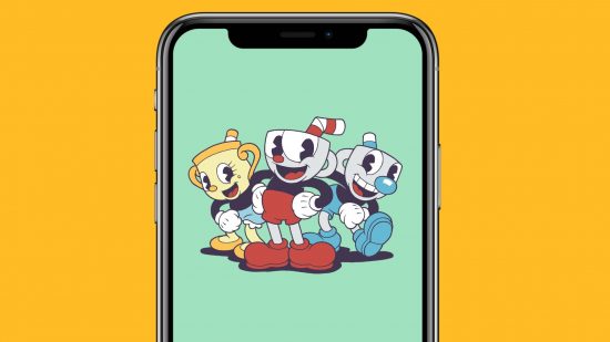 Cuphead mobile: the main characters from Cuphead appear on a phone screen
