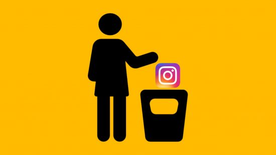 Custom image for how to delete an Instagram account guide with someone dropping Instagram into the bin