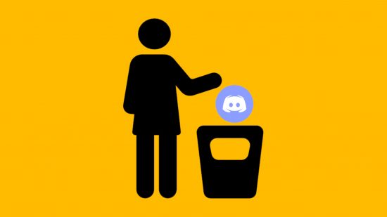Custom image for how to delete Discord guide with a person putting the Discord icon in the bin