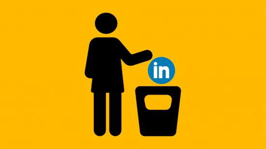 Custom image for how to delete Linkedin accounts guide with someone putting Linkedin in the bin