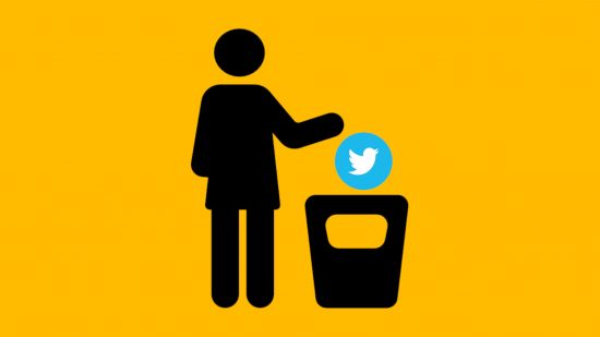 Custom image for how to delete Twitter account guide with a person putting Twitter into a dustbin