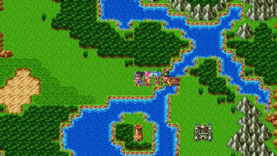 Dragon Quest games: a screenshot from Dragon Quest III shows an RPG party exploring a field
