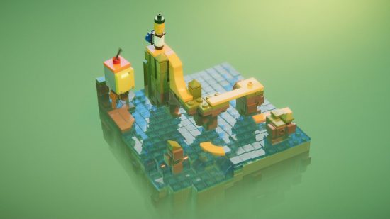 easy games lego builder's journey: a small scene made of lego pieces on a green background