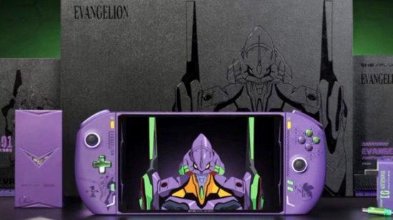 Screenshot of the Evangelion OneXPlayer device with its case behind it