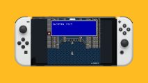 Final Fantasy 16 demake: A screenshot from the demake pasted onto an OLED Switch which is on a mango background