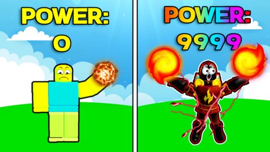 Fireball Punching Simulator codes - a noob and pro avatar next to each other
