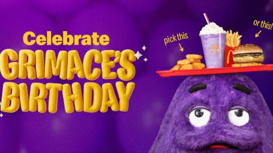 Promo art for Grimace's Birthday with Grimace on screen