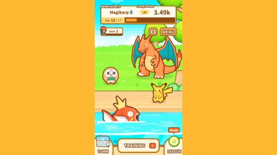 free Pokémon games: a Charizard watching other animals in Pokemon Magikarp Jump