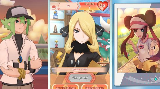 free Pokémon games: three characters from Pokemon Masters EX
