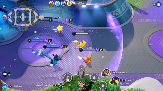 free Pokémon games: a team of animals in Pokemon Unite running out of the gate