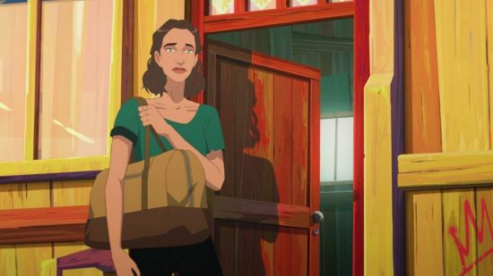 Harmony: Fall of Reverie Switch review - Polly stood with a bag in a door way