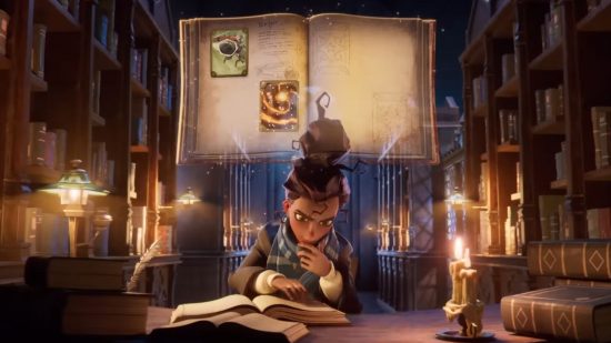 Screenshot of someone reading in the library for Harry Potter: Magic Awakened tier list