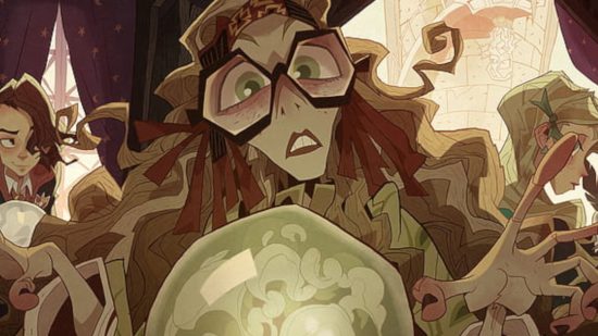 Screenshot of Trelawney looking into a mystic ball for Harry Potter Magic Awakened tier list