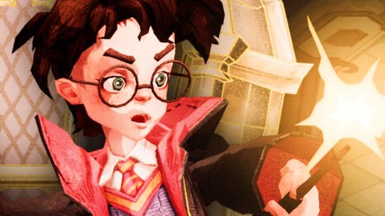 Harry Potter Wielding a Harry Potter: Magic Awakened wand