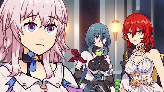 A screenshot from the Honkai Star Rail ad 'The Fate of All Weebs' by Flasgitz showing March 7th, Natasha, and Himeko