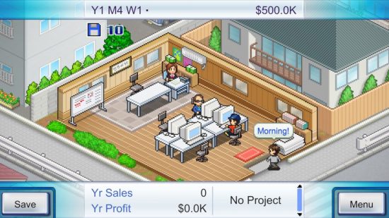 Screenshot of the early part of Game Dev Story for Kairosoft history feature