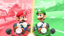 Screenshot of Mario and Luigi clashing karts for Mario Kart Tour Mario vs Luigi tour news