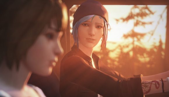 Mystery games: A screenshot of Chloe from Life Is Strange looking at Max, backlit by the sunset.