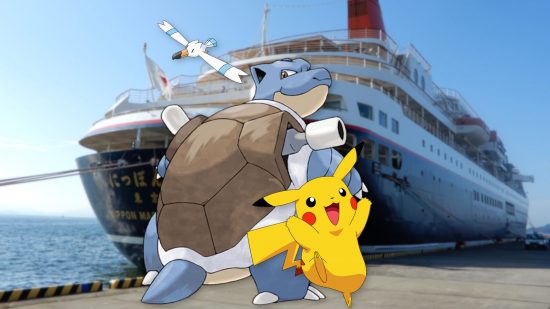 Custom image for Pokemon cruise news with Pikachu, Blastoise, and Wingull waiting to board
