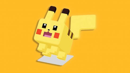 Pokemon Quest recipes: a cube-shaped Pikachu is visible against a yellow background