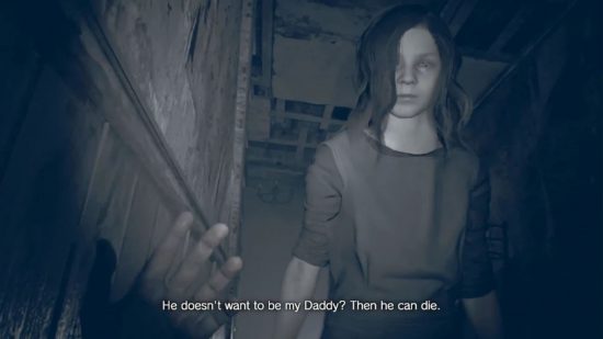 Resident Evil's Eveline saying 'He doesn't want to be my Daddy? Then he can die.'