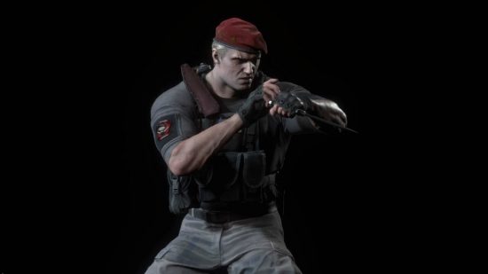 Resident Evil Krauser: Krauser posing with a knife on a black background