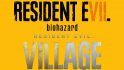 The Resident Evil logo, twice. The first one says Resident Evil biohazard, the second Resident Evil Village. This is all on a mango yellow background.