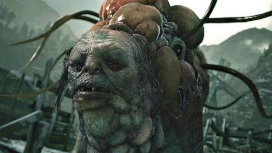 Resident Evil virus: a screenshot from Resident Evil Village shows a character mutating with the cadou parasite