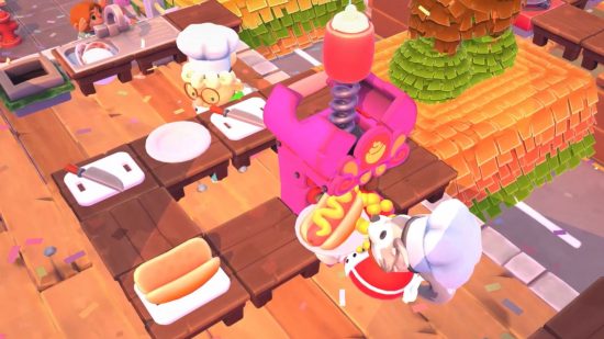 restaurant games header: a raccoon in a chef hat holding a hot dog on a plate