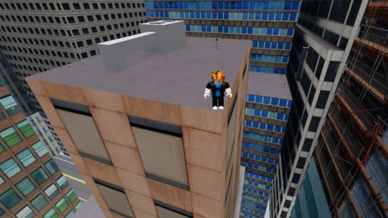 Custom image of a Roblox character standing on top of a building for Roblox parkour games
