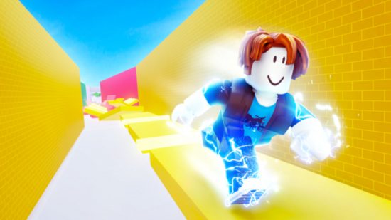Key art for Parkour Run with a dashing Roblox character for for Roblox parkour games list