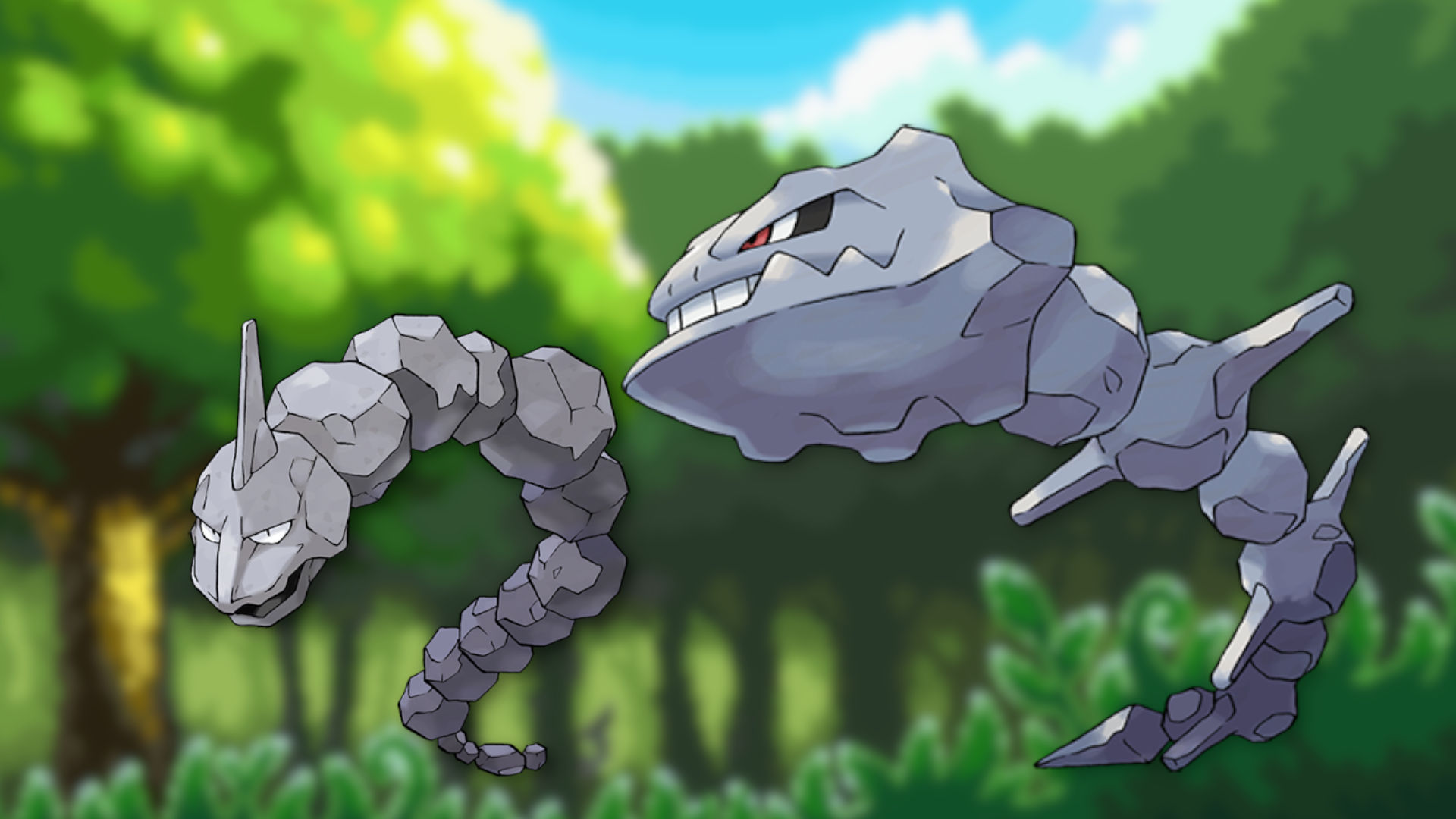 Custom image of Steelix and Onix in a field for snake Pokémon guide