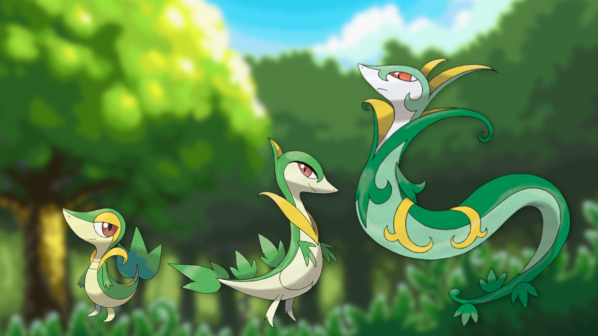 Custom image of the Snivy to Serperior evolution line for snake Pokémon guide