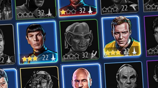 Star Trek games: A zoomed-in screenshot of the character screen from one of the games, showing Kirk and Spock highlighted amongst a range of iconic characters