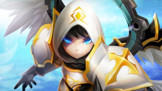 Screenshot of a Summoners War character ith wings looking at the camera for Summoners War World Arena Championships news