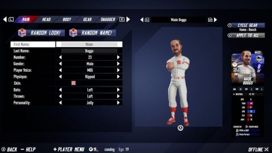 Screenshot of Wade Boggs made inside Super Mega Baseball 4