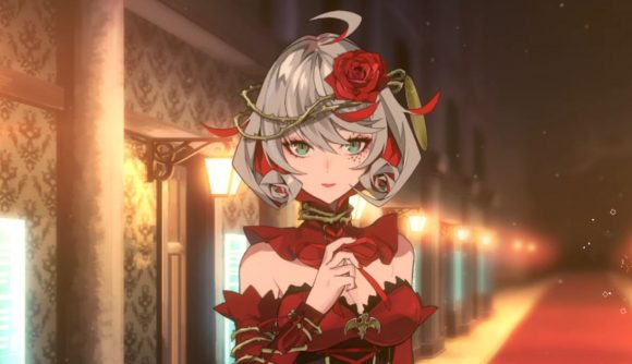 Screenshot of one of the musical characters with a rose in her hair for takt op. Symphony codes guide