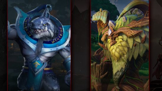 Tarisland beta: A zoomed-in version of the beta graphic showing a shark-like character on the left and a druid tree character on the right