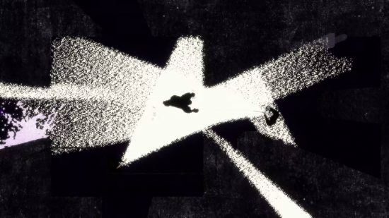 Gry z widokiem z góry na dół: scena z widokiem z góry na dół przedstawia goryla poruszającego się po czarno-białym pokoju