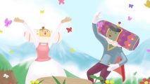 We Love Katamari Reroll + Royal Reverie review: The King as a teenager dancing with his future wife