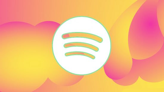 What is Spotify: The Spotify logo on a yellow-orange-pink summer graphic