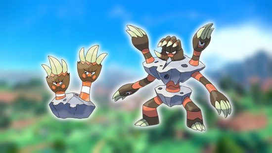 Worst Pokemon: the mollusk Pokémon Binacle and Barbaracle are shown against a blurred background