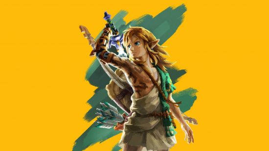 Zelda Tears of the Kingdom Master Sword: key art shows Link pulling out the master sword