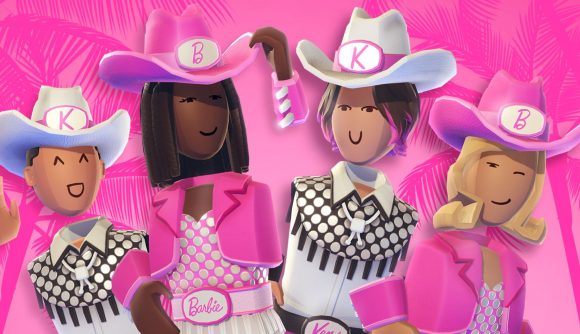 Characters wearing the Barbie Rec Room collaboration clothing