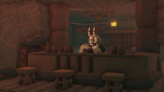 Deepwoken talents: a character behind a bar with a horned helmet