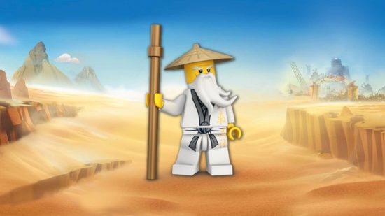 A Lego Ninjago character on a desert background