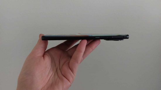 Motorola edge 30 ultra review: a side profile view of the phone showing how thin it is