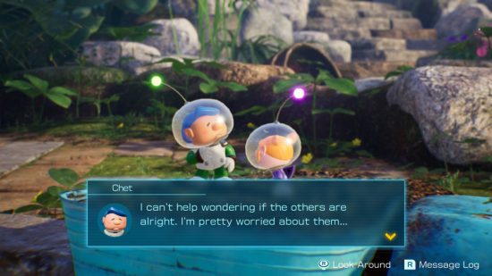 Pikmin 4 review - Two characters in space suits talking to each other