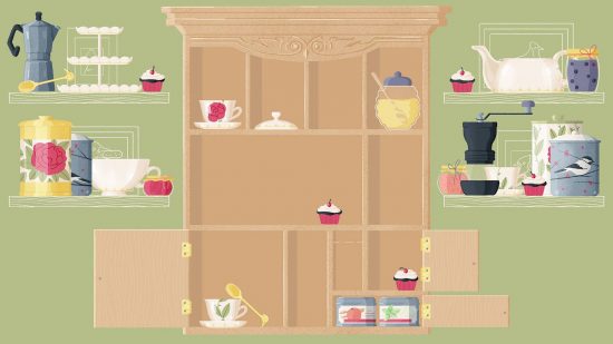A Little To The Left Cupboards and Drawers DLC review: a collection of knick knacks appear disordered, with their homes visible in the level behind them